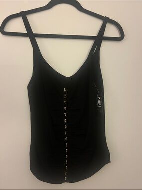 White House Black Market Black V-Neck Tank with Center Button Detail